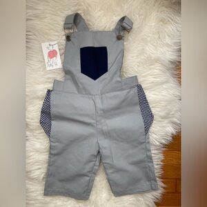 Children's Light Gray Overalls with Navy Chest Pocket
